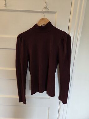 GAP Ribbed Mock Neck Long Sleeve Top - Burgundy